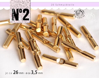 20 oude sieraden uit 1970 - goudkleurig metaal - elk ongeveer 26 mm lang - diameter ongeveer 3,5 mm - boring ongeveer 2 mm - nr. 179