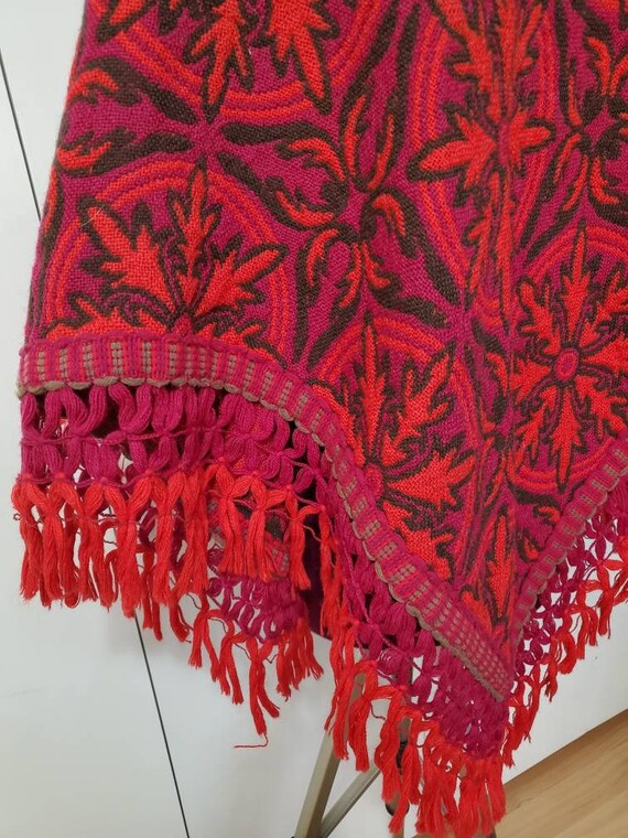 Vintage Floral Fringe Blanket Cape - image 4