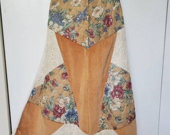 70's Chessa Davis Velvet Patchwork Quilted Maxi Bohemian Skirt