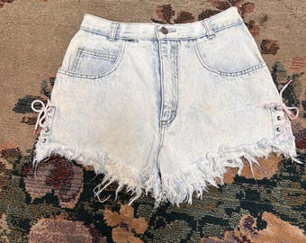 80’s Lace Up Acid Wash Distressed Shorts