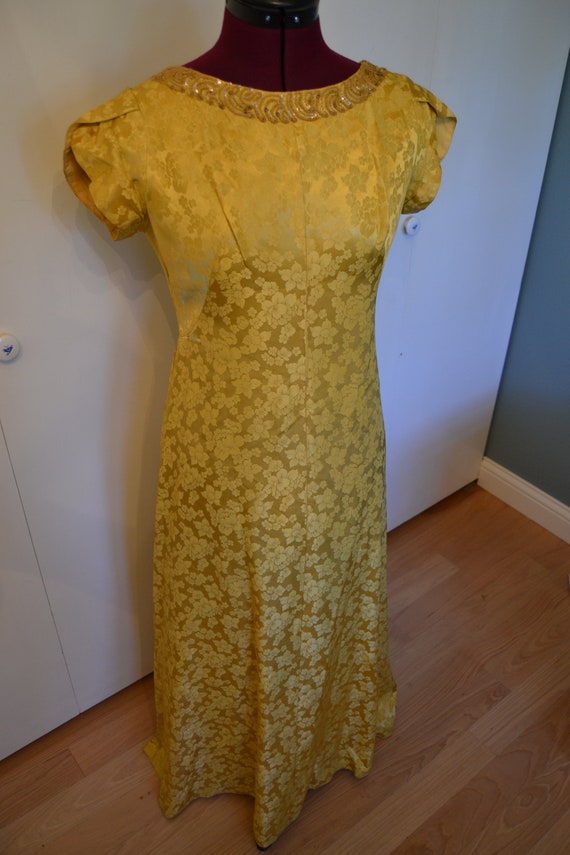 1970's Mike Benet formals gold floral gown