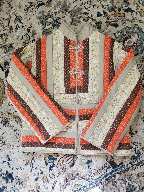 70's Handmade Floral Patchwork Quilted Coat - image 1