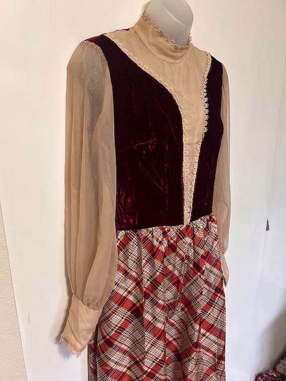 70’s Handmade Velvet and Lace Prairie Dress - image 4