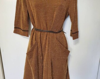 vintage Robe Asymétrique en Tricot à Fines Rayures