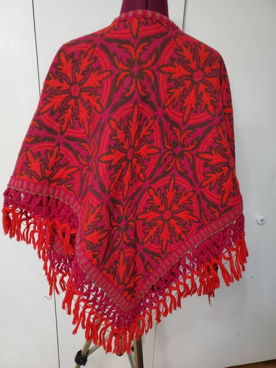 Vintage Floral Fringe Blanket Cape - image 2