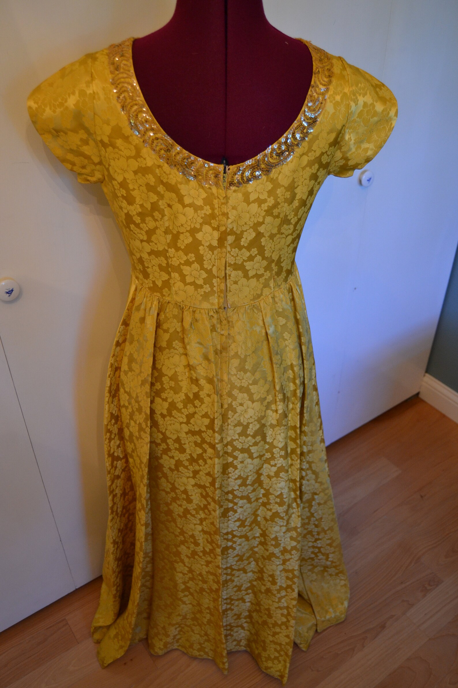 1970's Mike Benet Formals Gold Floral Gown - Etsy