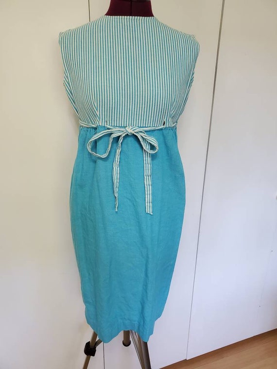 Vintage Sky Blue Striped Dress - image 1