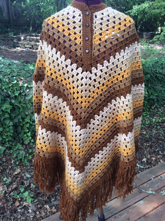 70's Handmade Crochet Bohemian Poncho