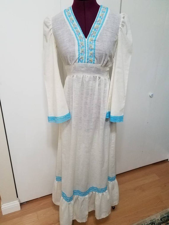 Vintage Handmade Prairie Dress with Embroidered L… - image 1