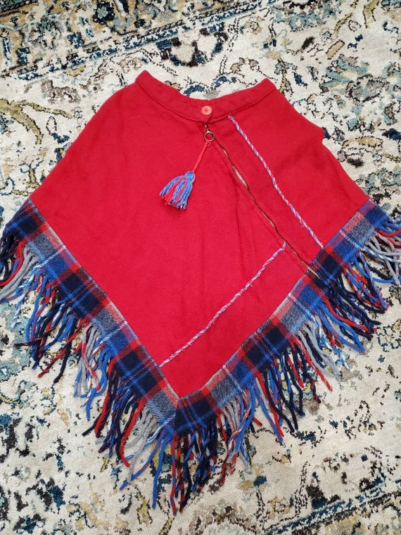 Vintage Handmade Asymmetrical Plaid Fringe Wool Ca