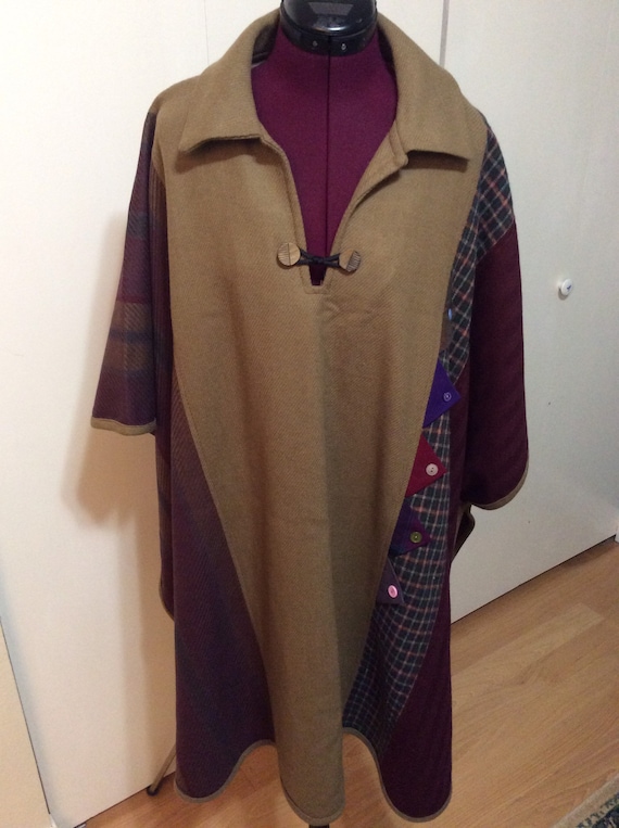 Vintage Wool Patchwork Poncho - image 1