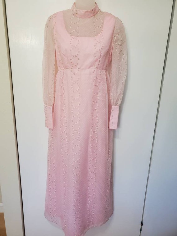 70's Handmade Bubblegum Flocked Floral Prairie Dre