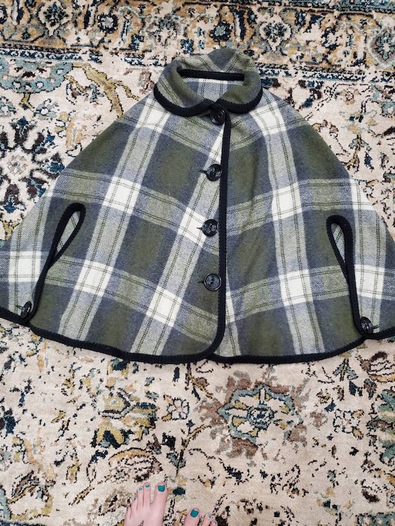 60's Vintage Plaid Wool Cape