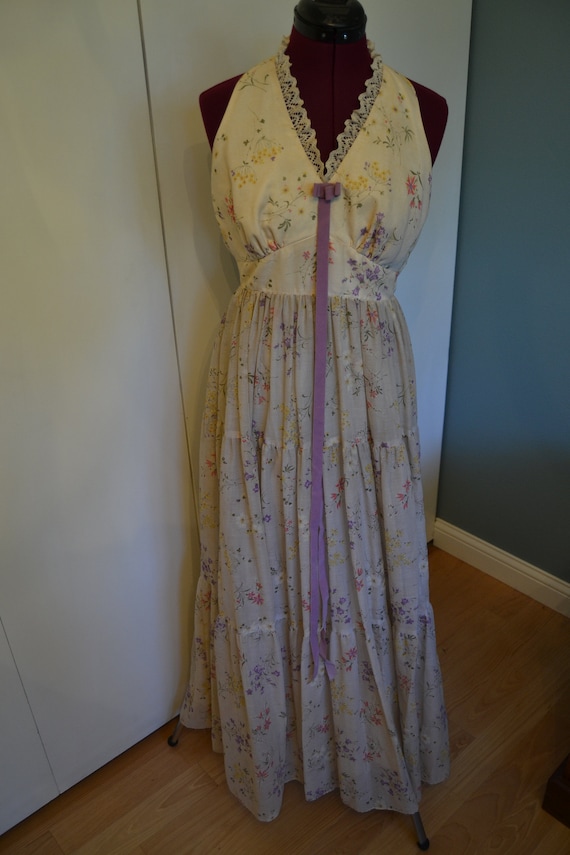 70's Nadine Halter Top Floral Prairie Dress