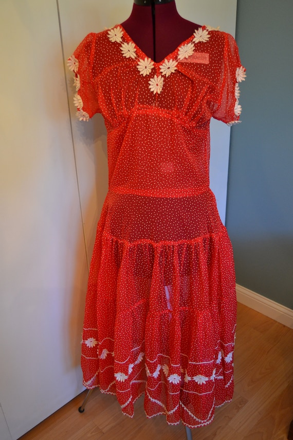 50's/60's Sheer Polka Dot Daisy Dress