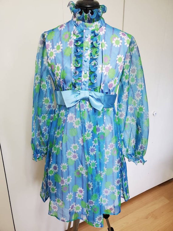 70's Mod Flower Power Sheer Babydoll Dress