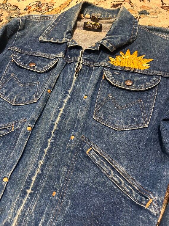 Vintage Embroidered Maverick Denim Jacket - image 3