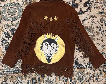 Vintage Handpainted Devil Fringe Leather Jacket