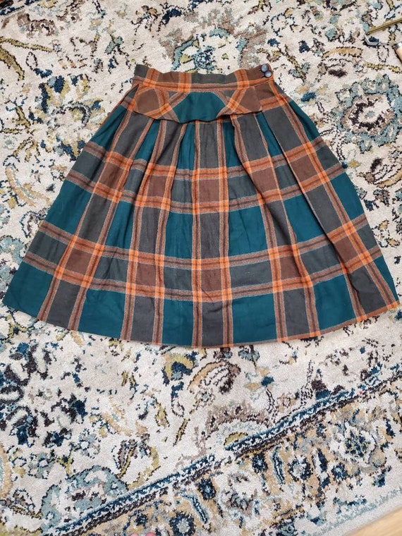 70's Handmade Plaid Wool Ruffle Mini Skirt