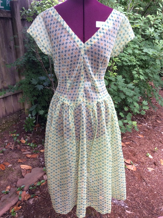 40's Green Sheer Butterfly Dress - image 1