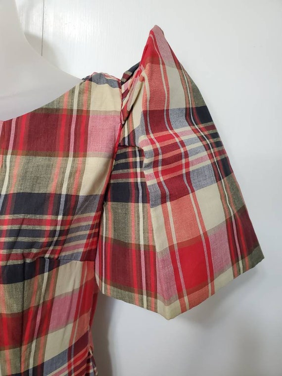 Vintage Handmade Plaid Dress with Huge Sleeves - image 2