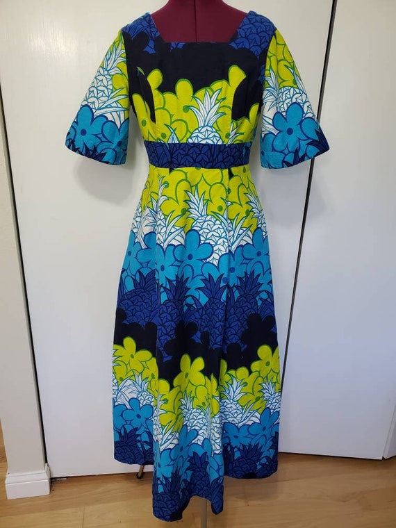 70's Sears Hawaii Fashions Barkcloth Floral Maxi D