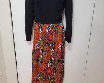 Vintage Handmade Floral Hawaiian Barkcloth Maxi Dress