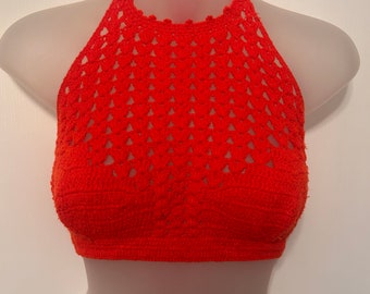 Vintage High Tide Crochet Halter Crop Top