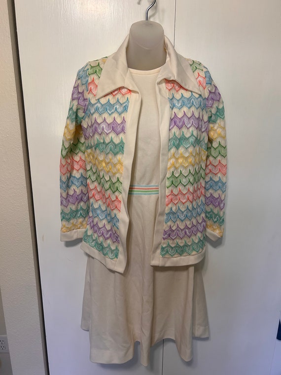70’s Montgomery Ward Rainbow Dress and Cardigan Se