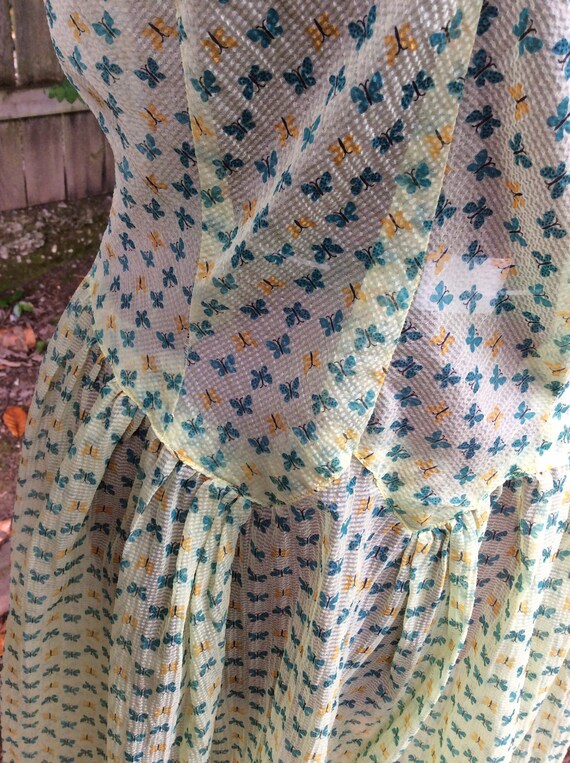 40's Green Sheer Butterfly Dress - image 6