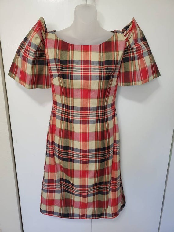 Vintage Handmade Plaid Dress with Huge Sleeves - image 1