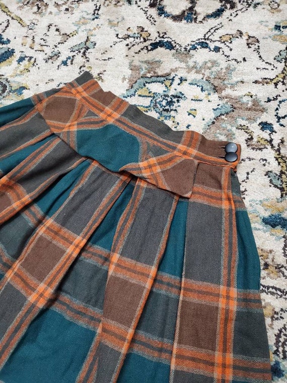 70's Handmade Plaid Wool Ruffle Mini Skirt - image 2