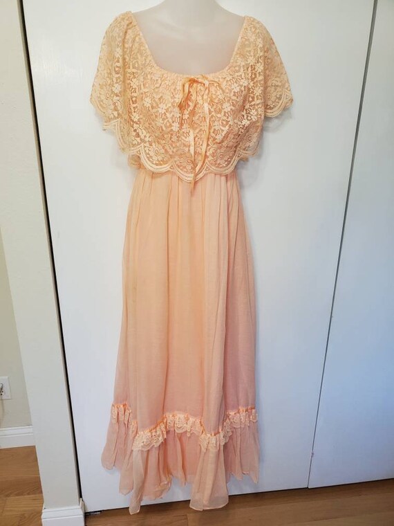 70's Apricot Lace Prairie Dress