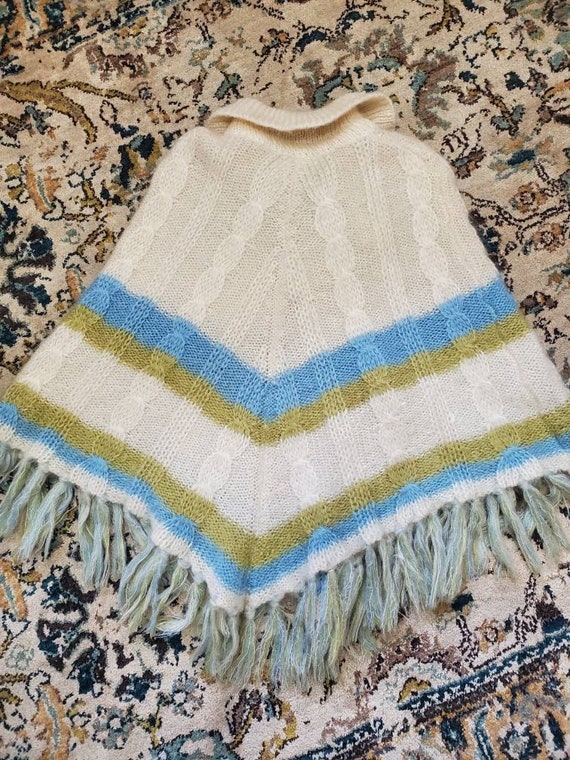 Vintage Mohair Poncho with Fringe and Pom Poms - image 4