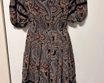 Vintage Albert Nipon Paisley and Velvet Puff Sleeve Dress