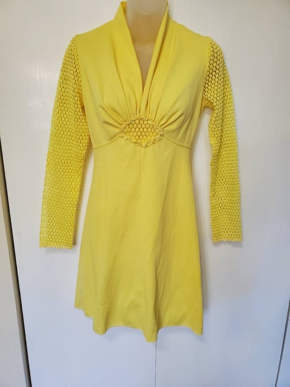 Vintage Handmade Yellow Polyester Mini Gogo Dress