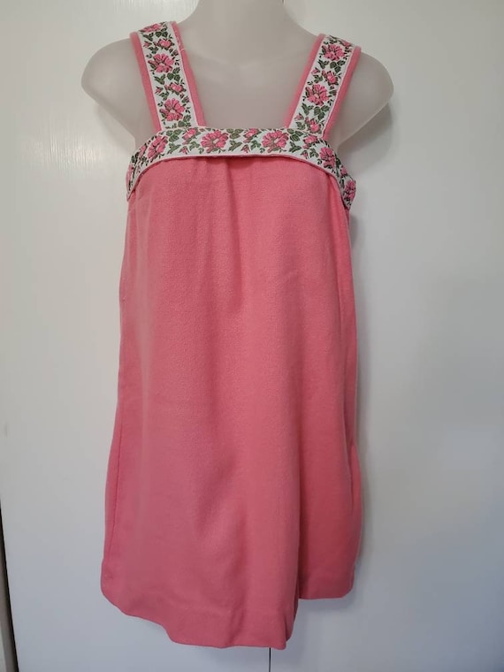Vintage Handmade Pink Floral Micro Mini Dress - image 1