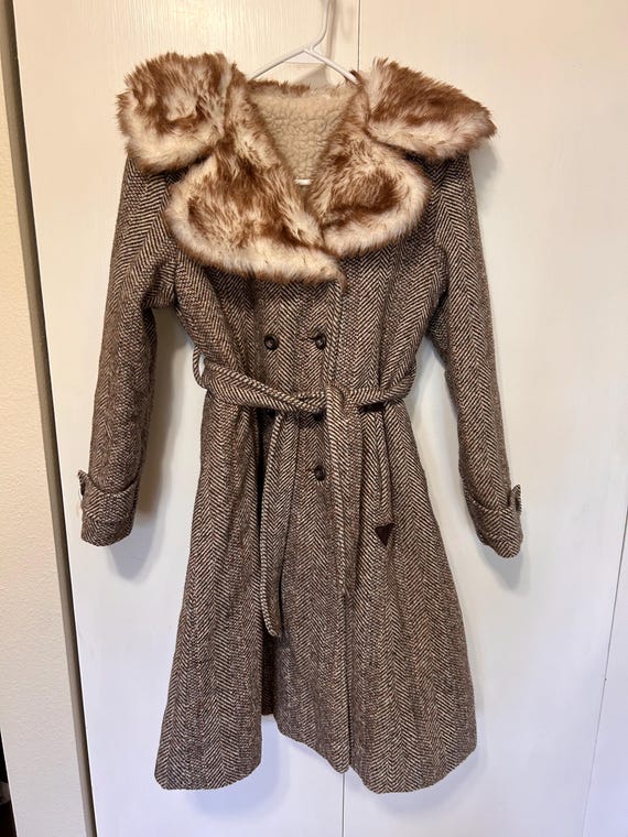 70's Sherpa Penny Lane Hooded Long Peacoat