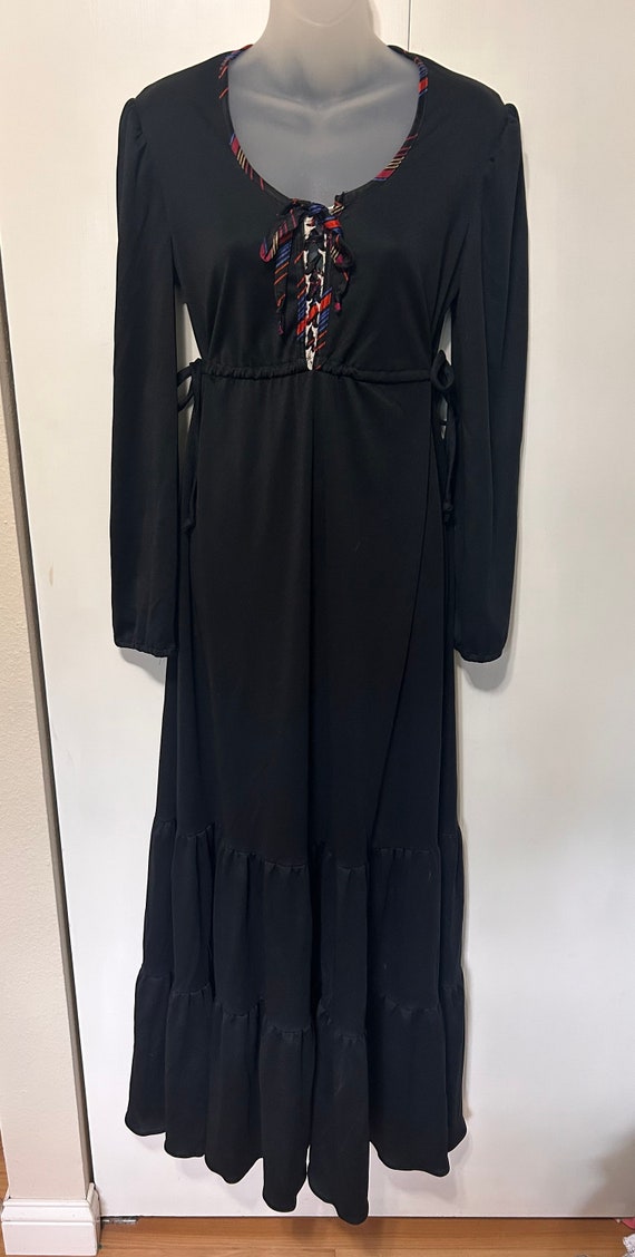 70’s Lace Up Black Maxi Prairie Dress