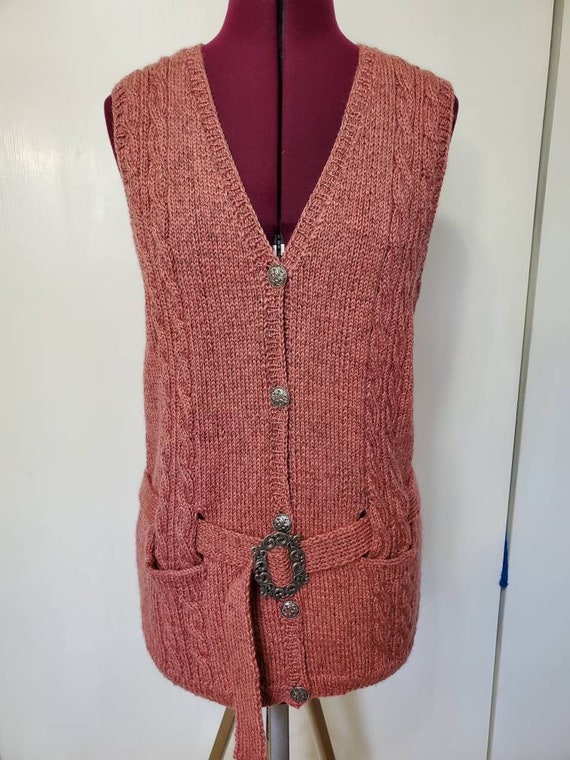 Vintage Rose Wool Belted Cardigan Vest - image 1