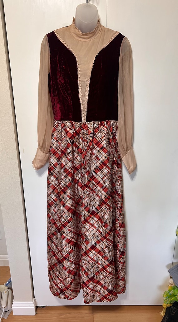 70’s Handmade Velvet and Lace Prairie Dress - image 1