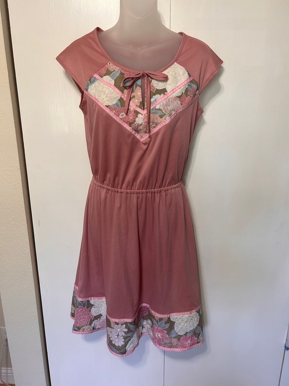 Vintage Handmade Floral Patchwork Dusty Rose Midi 