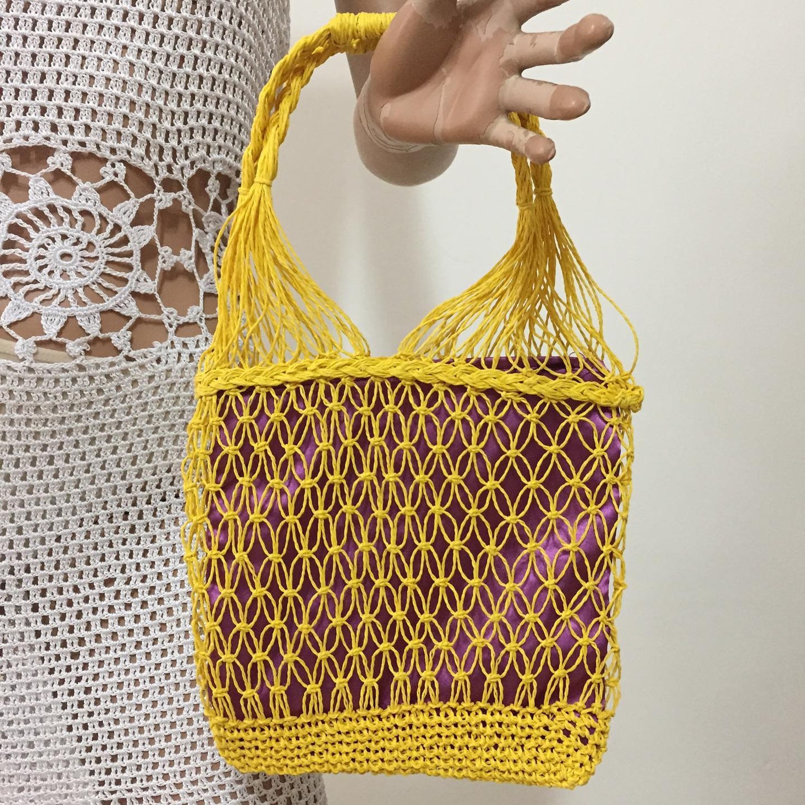 Handmade String Bag With Silk Fabric Liner Etsy UK