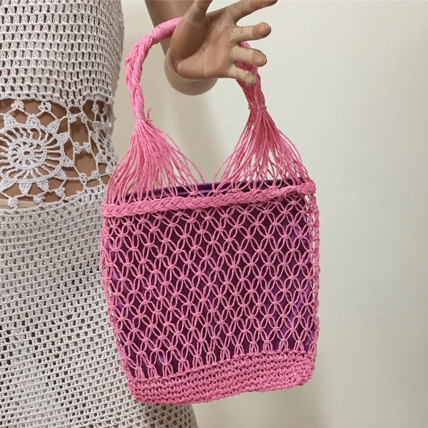 Handmade String Bag With Silk Fabric Liner Etsy UK