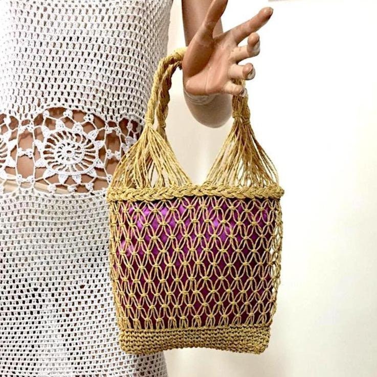 Handmade String Bag With Silk Fabric Liner Etsy UK