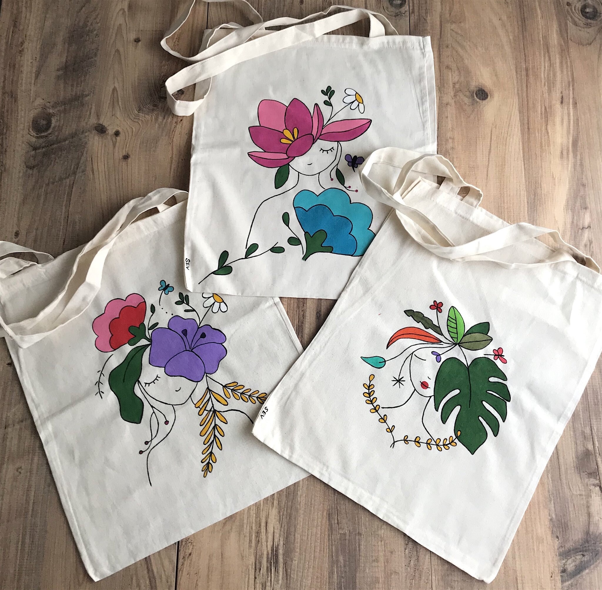 Hand Painted Canvas Designer Tote Bags Etsy