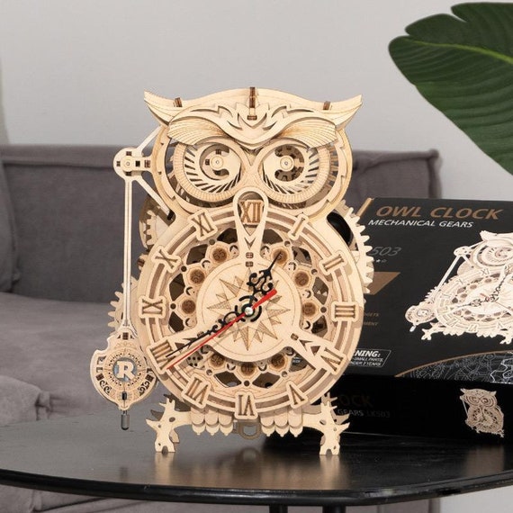 Robotime Gear Drive Model Kits DIY Wooden Crafts Clock Engineering Toy Handmade 