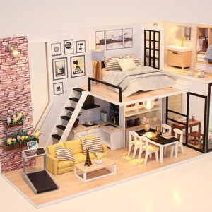 1:24 DIY Puppenhaus Puppenstuben Schlafzimmer mit Möbel und LED 1:24 DIY Puppenhaus Puppenstuben Schlafzimmer mit Möbel und LED
