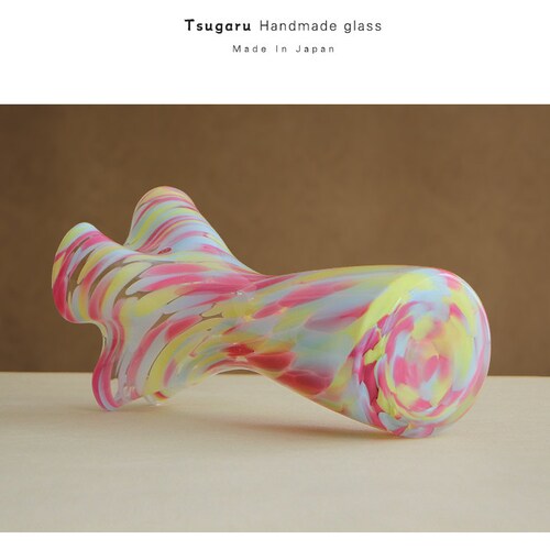 Japanese Tsugaru Vidro handmade colourful Glass Flower Frill shops Vase Bouquet Pot Vase Gift Japan