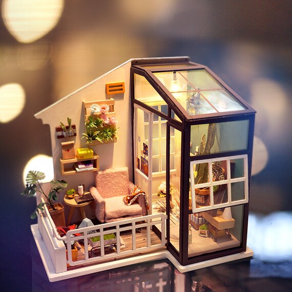 Robotime Rolife DIY Miniature DollHouse Kit LED SOHO time Home office Model Gift